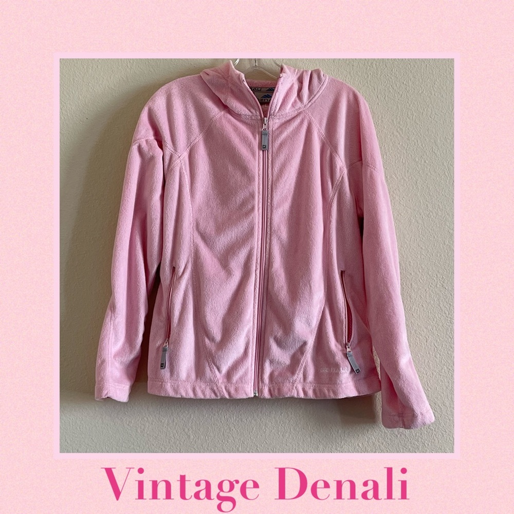 Vintage Denali light pink soft fuzzy zip up hoodie sweater/jacket/top - Picture 1 of 12